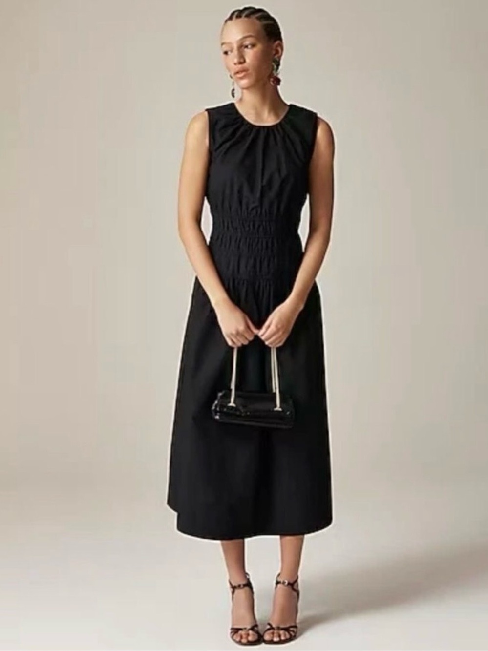 J. Crew Black Sleeveless Shirred-Waist Hyacinth Dress 100% Cotton Poplin Large